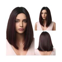 Peruca Sintética Longa Lisa Com Mechas Ombre Castanho Platina Para Mulheres, Raízes Escuras,