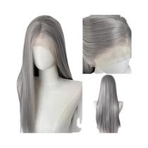 Peruca Sintética Longa Lisa Loiro Platina 26 Polegadas 13x4 Com Renda Frontal De Fibras De Alta