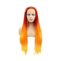 Peruca Sintética Longa Lisa Ombre Laranja Com Renda Frontal Para Mulheres, Resistente Ao Calor, Para