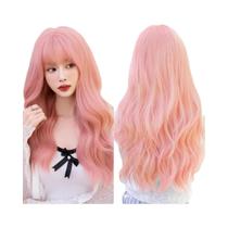 Peruca Sintética Longa Ondulada Branca E Rosa Para Mulheres, Loiro Claro Com Franja, 26 Polegadas,