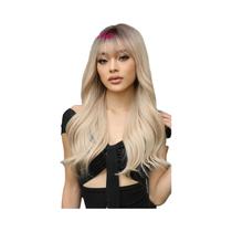 Peruca Sintética Longa Ondulada Cacheada Em Ombre Cinza E Preto Para Mulheres Com Franja, Resistente