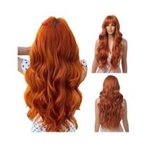 Peruca Sintética Longa Ondulada Laranja Cobre Com Franja Para Mulheres, Resistente Ao Calor, Para