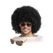 Peruca Sintética Masculina Africana E Conjunto De Óculos Estilo Disco Anos 70 80 Curto Cacheado E