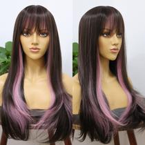 Peruca sintética MSMYRNS Pink Highlights Dark Brown Color