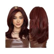 Peruca Sintética Ombre Castanho Loiro Média Ondulada Para Mulheres Resistente Ao Calor Respirável