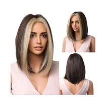 Peruca Sintética Preta Curta Reta Bob Com Franja Linha Fina Natural Para Mulheres Resistente Ao