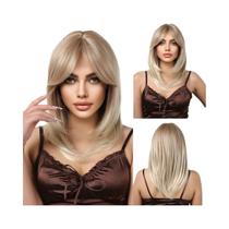 Peruca Sintética Preta Média Lisa Para Mulheres Brancas Corte Reto Curto Bob Com Franja Cabelo