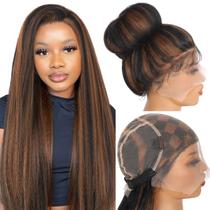 Peruca sintética reta Kinky Straight Wignee Full Lace 30" marrom