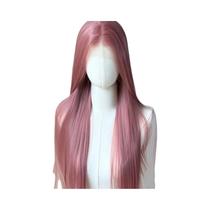 Peruca Sintética Rosa Claro De 26 Polegadas, Lisa E Longa, Com Renda Frontal Para Mulheres, Fibra