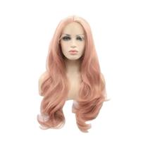 Peruca Sintética Rosa Pink Com Renda Frontal Para Mulheres, Longa, Ondulada, Fibra Resistente Ao