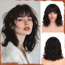 Peruca SOFEIYAN Short Wavy Bob com franja de 30 cm sintética para mulheres