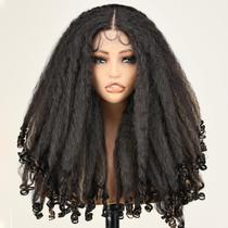 Peruca SOKU Afro Curly de renda sintética frontal 50 cm com destaques marrons Peruca SOKU Afro Curly de renda sintética frontal 50 cm com destaques marrons