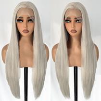 Peruca SOKU de cabelo sintético cinza claro de 32 polegadas para mulheres Peruca SOKU de cabelo sintético cinza claro de 32 polegadas para mulheres