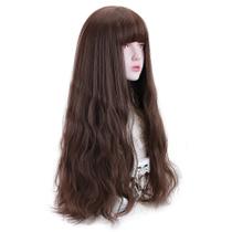 Peruca STYLER longa sintética marrom ondulada com franja 30cm