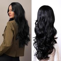 Peruca Stylophyx Long Black Curly Middle Part 69 cm para mulheres