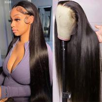 Peruca Subella HD Lace Front 26 polegadas, 220% de densidade, cabelo liso