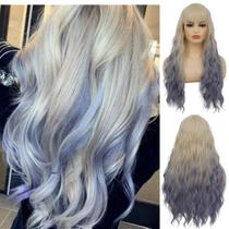 Peruca Swiking Blonde Ombre Azul Encaracolado Longo Sintético