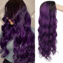 Peruca Swiking Ombre Purple Curly Wavy Long para mulheres de Halloween