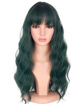 Peruca SYMEIW de cabelo verde ondulado com franja sintética para mulheres