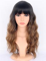 Peruca SYMEIW Ombre Brown Wavy com franja de 45 cm para mulheres