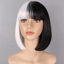 Peruca Tereshar Bob preto e branco para mulheres, cabelo curto, 30cm Peruca Tereshar Bob preto e branco para mulheres, cabelo curto, 30cm