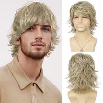 Peruca Tereshar masculina, loira, curta, com camadas naturais onduladas Peruca Tereshar masculina, loira, curta, com camadas naturais onduladas