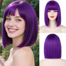 Peruca Tereshar Purple Bob com franja 30cm resistente ao calor