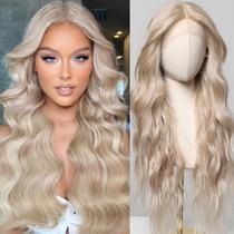 Peruca Testar HD Lace Front 13x6 66 cm de comprimento, ondulada, platinada