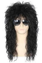 Peruca Topcosplay 80s Black Mullet Curly Long para homens de Halloween
