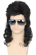 Peruca Topcosplay 80s Mullet preta encaracolada resistente ao calor