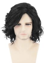 Peruca Topcosplay, cabelo masculino, preto, curto, encaracolado para cosplay