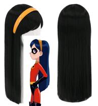 Peruca Topcosplay Peruca de cosplay preta longa reta para crianças Peruca Topcosplay Peruca de cosplay preta longa reta para crianças