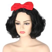 Peruca Topcosplay preta curta encaracolada de 36 cm com laço Peruca Topcosplay preta curta encaracolada de 36 cm com laço