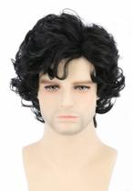 Peruca Topcosplay preta curta encaracolada em camadas para homens