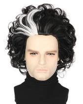 Peruca Topcosplay Short Curly Black Mixed White Halloween Peruca Topcosplay Short Curly Black Mixed White Halloween