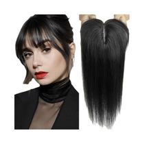 Peruca Topper De Cabelo Humano Remy 100% Ombre Marrom Com Franja, Base De Seda E Presilhas Para