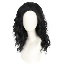 Peruca, traje de rock retrô, cosplay, 40 cm, preta, ondulada, 16 polegadas Peruca, traje de rock retrô, cosplay, 40 cm, preta, ondulada, 16 polegadas