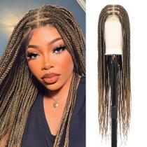 Peruca trançada Fecihor 360 HD de renda completa sem nós, loira de 36 polegadas