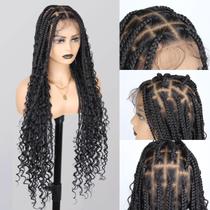 Peruca trançada QUISDUIS Boho de renda completa de 36 polegadas para mulheres negras Peruca trançada QUISDUIS Boho de renda completa de 36 polegadas para mulheres negras
