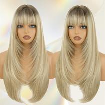 Peruca TressGlam Ombre Blonde, longa, reta, em camadas, 66 cm, cinza