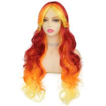 Peruca Tseses, laranja e amarelo, mistura vermelha, longa, encaracolada, ondulada, feminina Peruca Tseses, laranja e amarelo, mistura vermelha, longa, encaracolada, ondulada, feminina