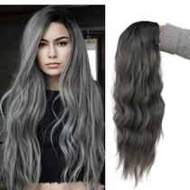 Peruca Tseses Ombre Cinza Preto Encaracolado Ondulado Longo Sintético Peruca Tseses Ombre Cinza Preto Encaracolado Ondulado Longo Sintético