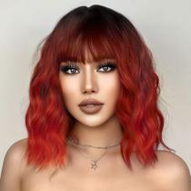 Peruca Ucubb Short Bob Wavy com franja na altura dos ombros para mulheres