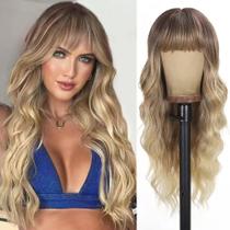 Peruca UNNYMGER Blonde longa encaracolada ondulada com franja para mulheres de 66 cm