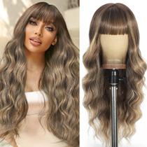 Peruca UNNYMGER Ombre Mixed Brown Longa Encaracolada Ondulada Sintética 66cm