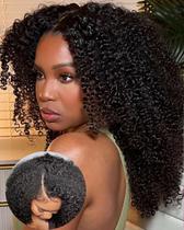 Peruca V SHOW Glueless Kinky Curly V Part 100% cabelo humano de 22 polegadas