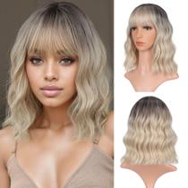 Peruca VCKOVCKO Short Bob preto-dourado gradiente sintética feminina Peruca VCKOVCKO Short Bob preto-dourado gradiente sintética feminina