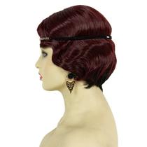 Peruca vintage Water Wave Short 30,5 cm cor de vinho sintética