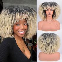 Peruca Vitorish Afro Bomb Curly com franja de 30 cm preta a loira