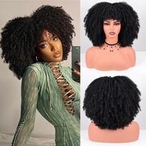 Peruca Vitorish Afro Curly com franja de 30 cm sintética para mulheres